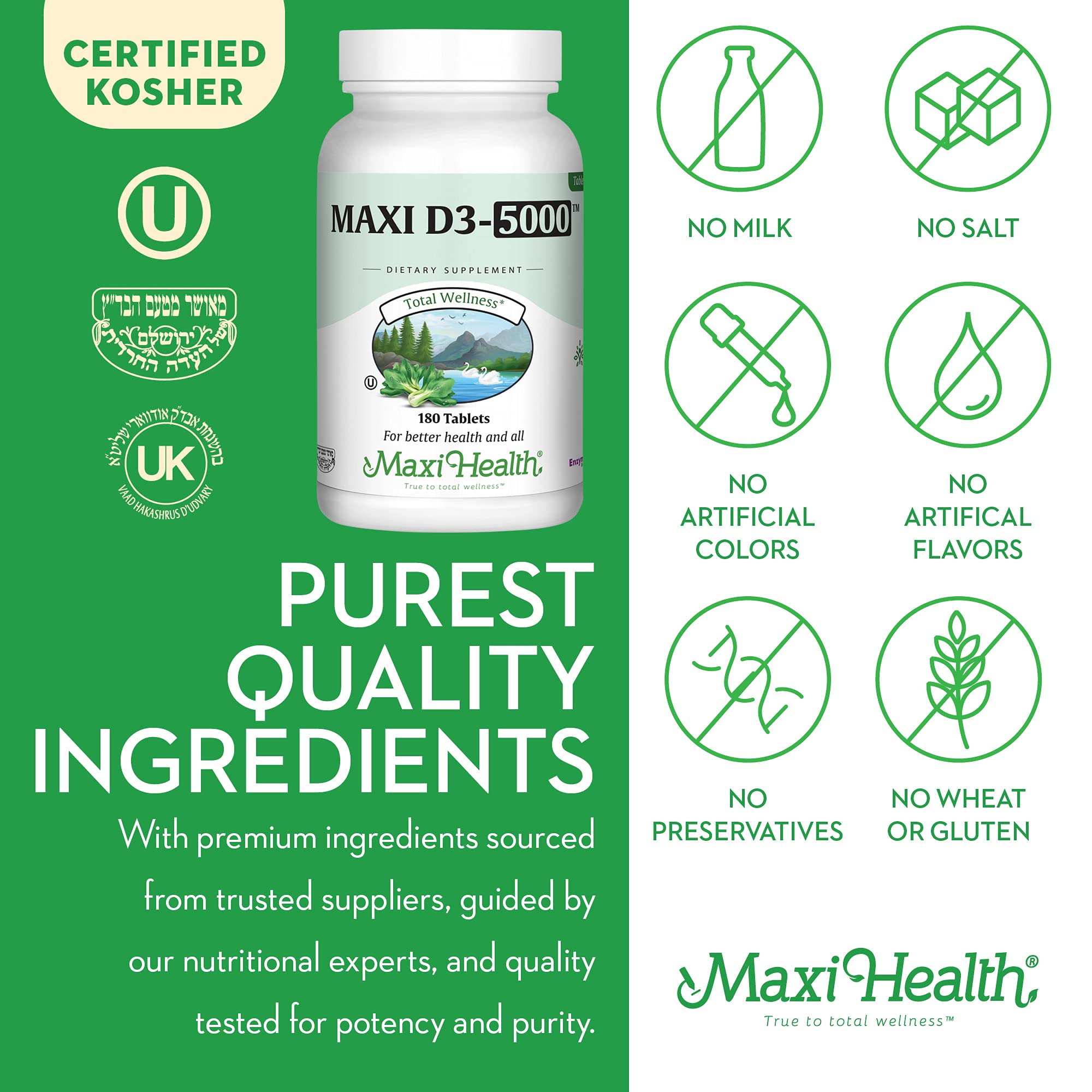 Maxi Health Vitamin D3 Enzymax blend illustration signaling absorption support.