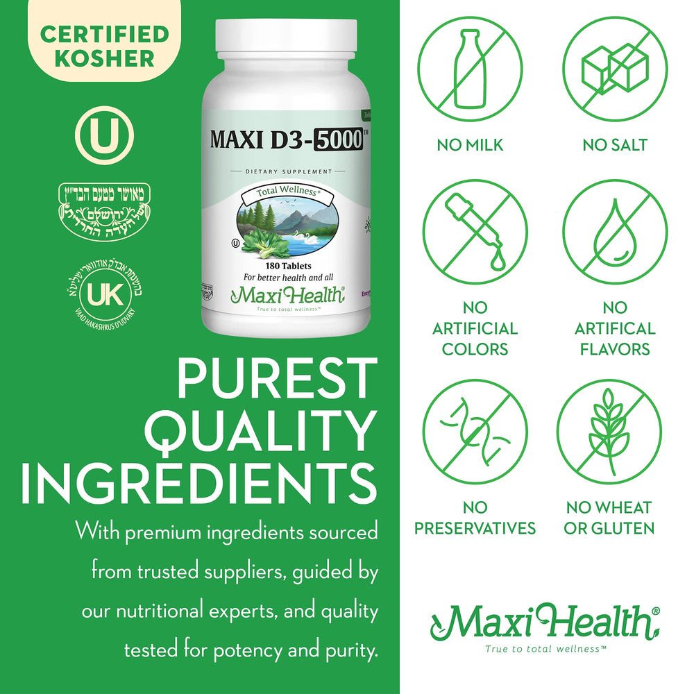 Maxi Health Vitamin D3 Enzymax blend illustration signaling absorption support.