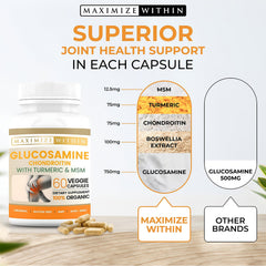 Maximize Within advanced formula label highlights potent ingredients for joint support.