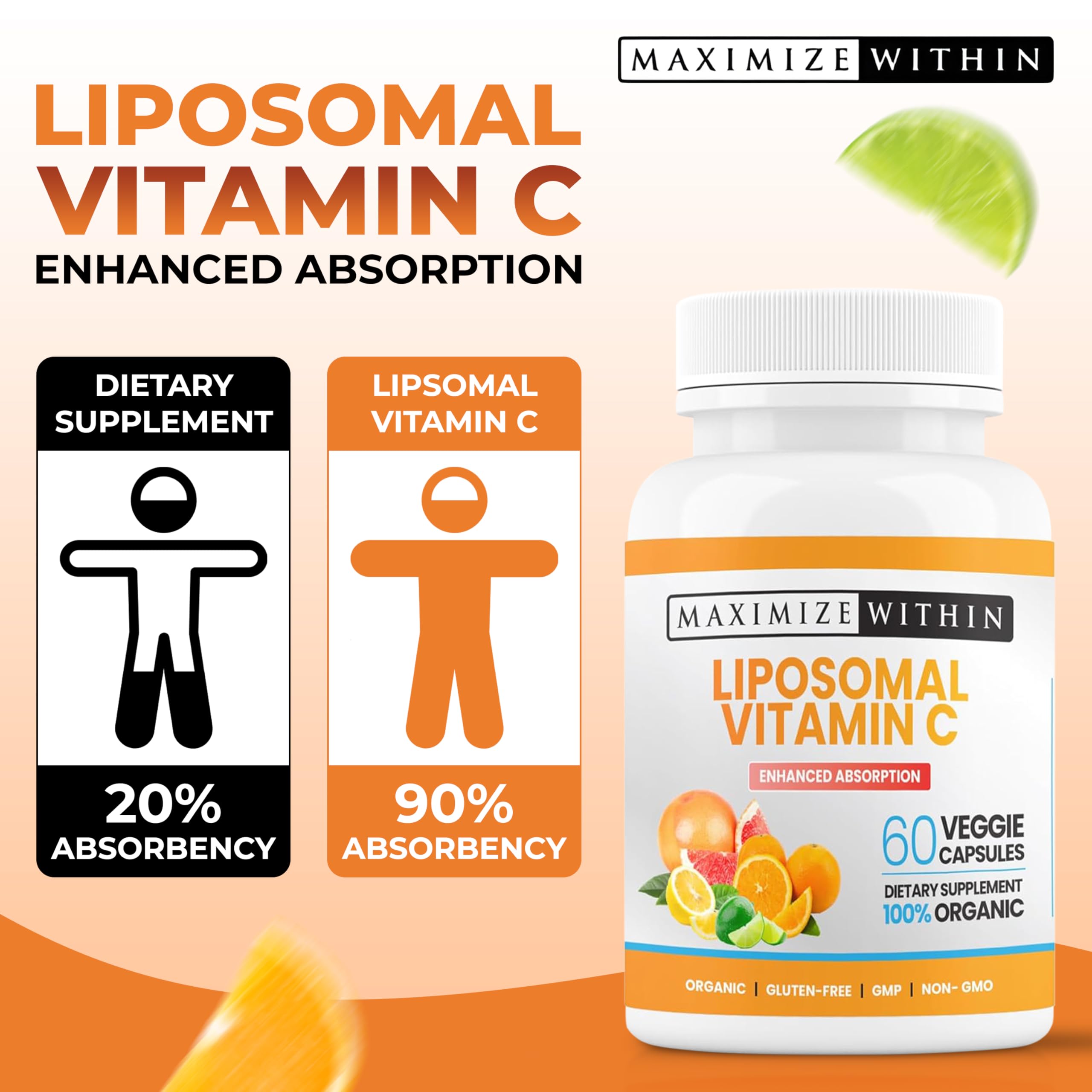 Maximize Within Liposomal Vitamin C Capsules daily-dose illustration emphasizing consistent antioxidant support.