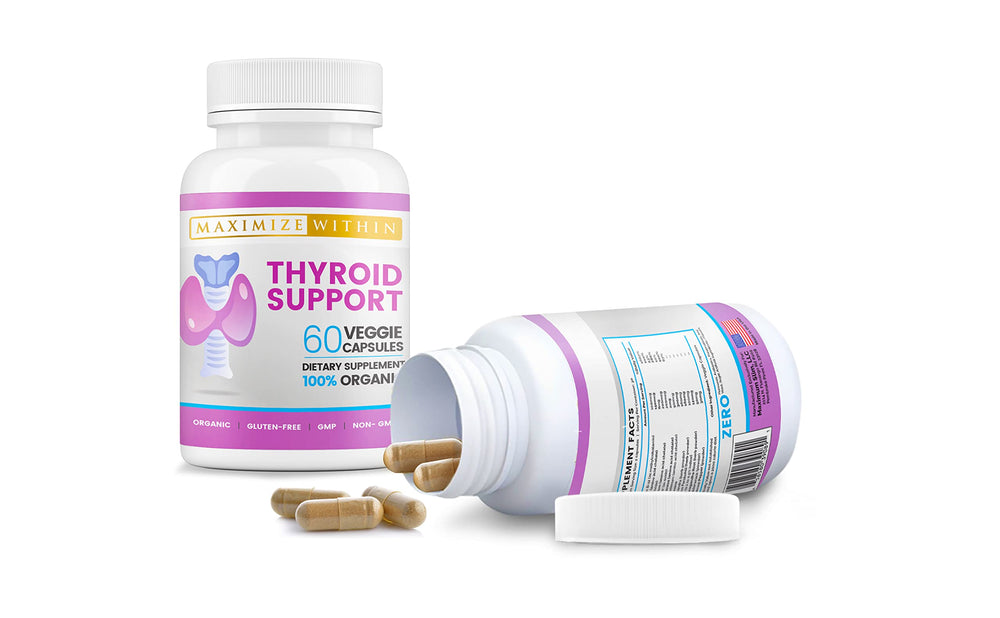 Maximize Within thyroid tablets inside bottle to illustrate dosage options