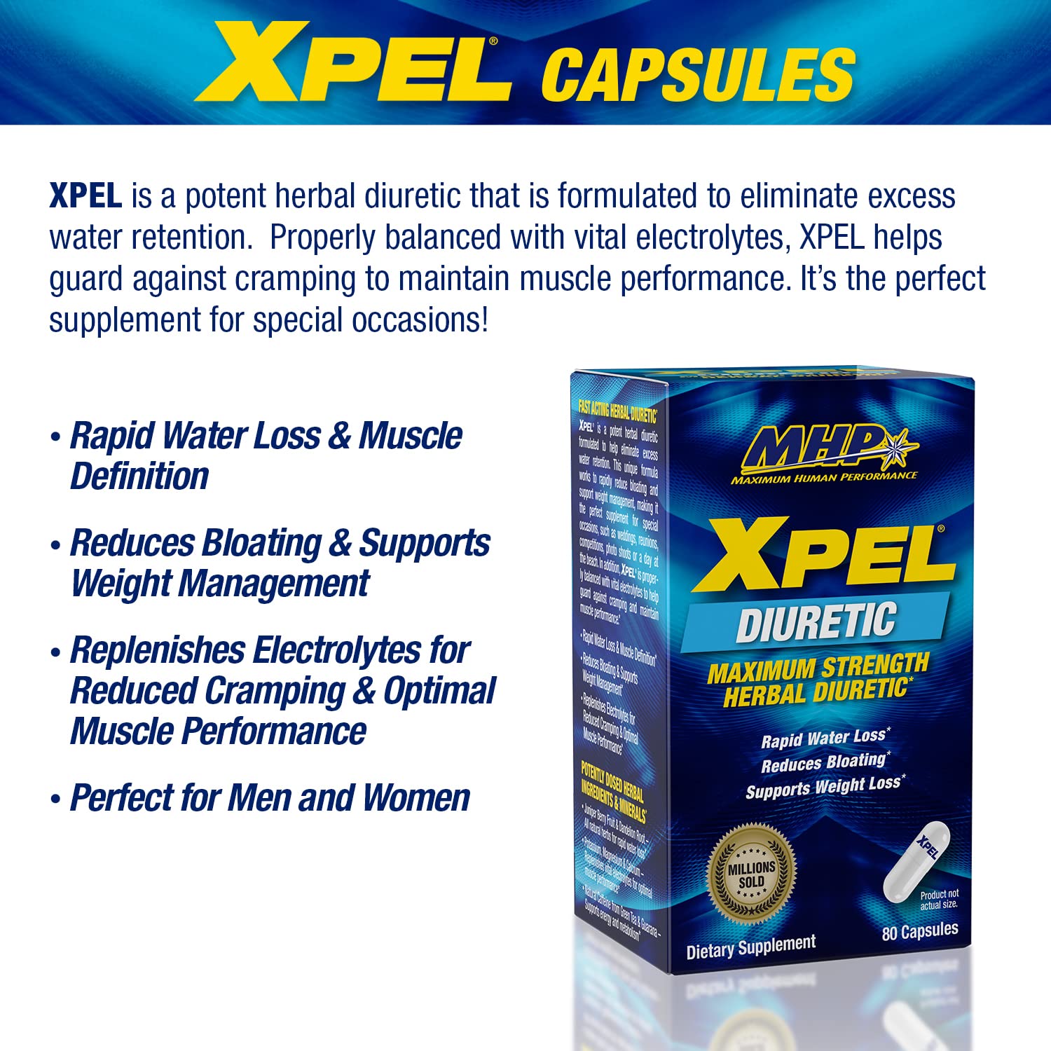 Maximum Human Performance MHP Xpel packaging variant shows product details and dosage information