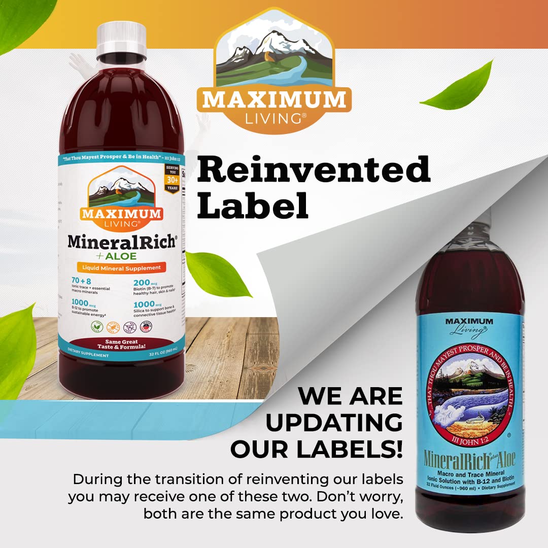 Maximum Living MineralRich bottle front with label highlighting Aloe and minerals