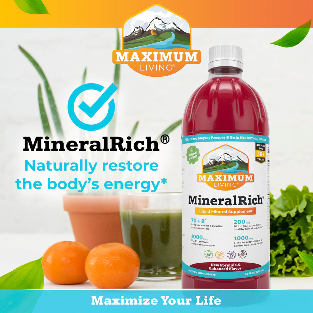 Maximum Living MineralRich glass with water emphasizing sugar-free convenience