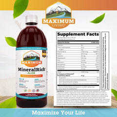 Maximum Living MineralRich ingredients panel reveals 70+ minerals and B-12 content