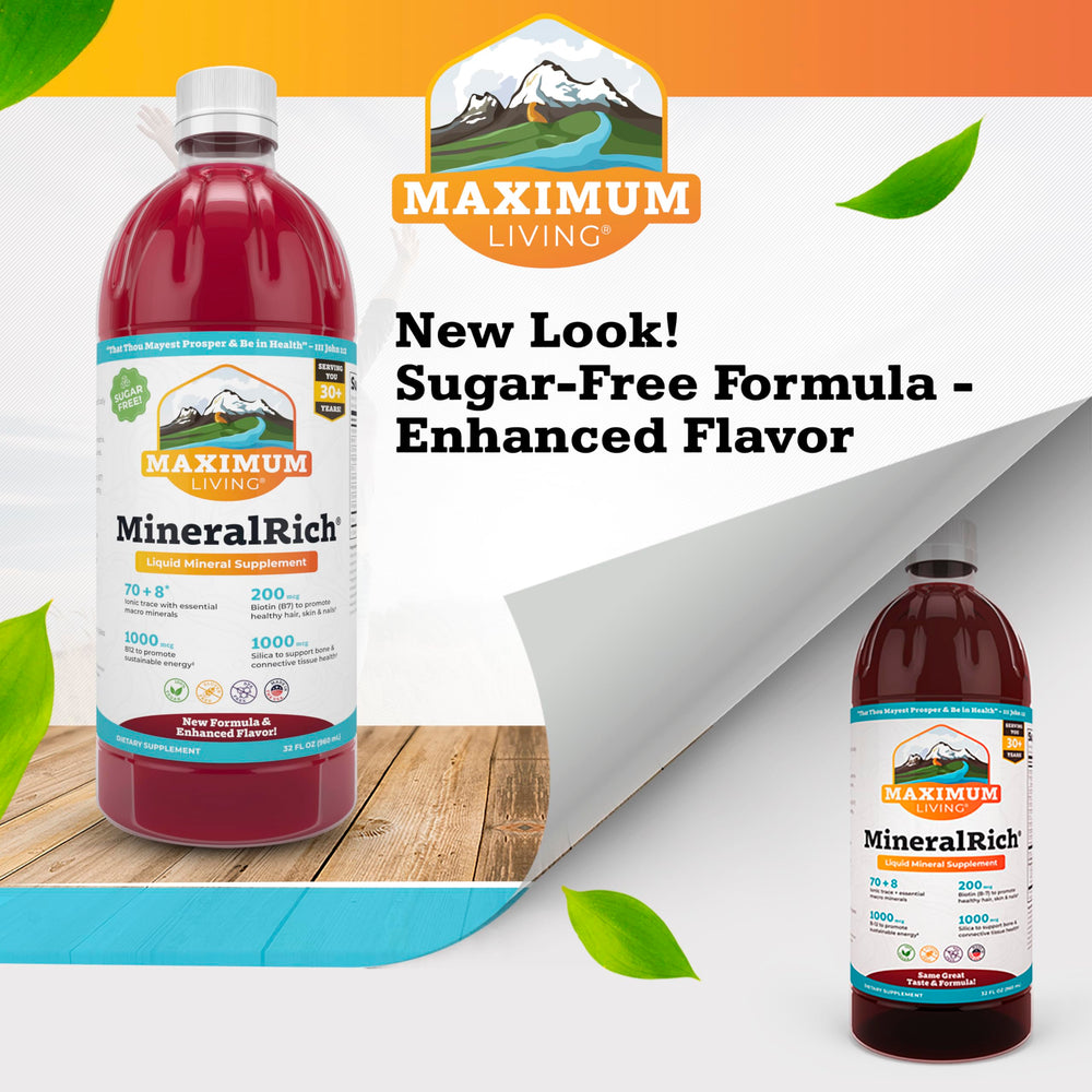 Maximum Living MineralRich pour demonstrating easy dispensing for quick mineral intake