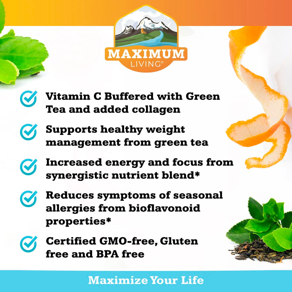 Maximum Living Solu-C bioflavonoids graphic — citrus and grape seed polyphenols for antioxidant support.