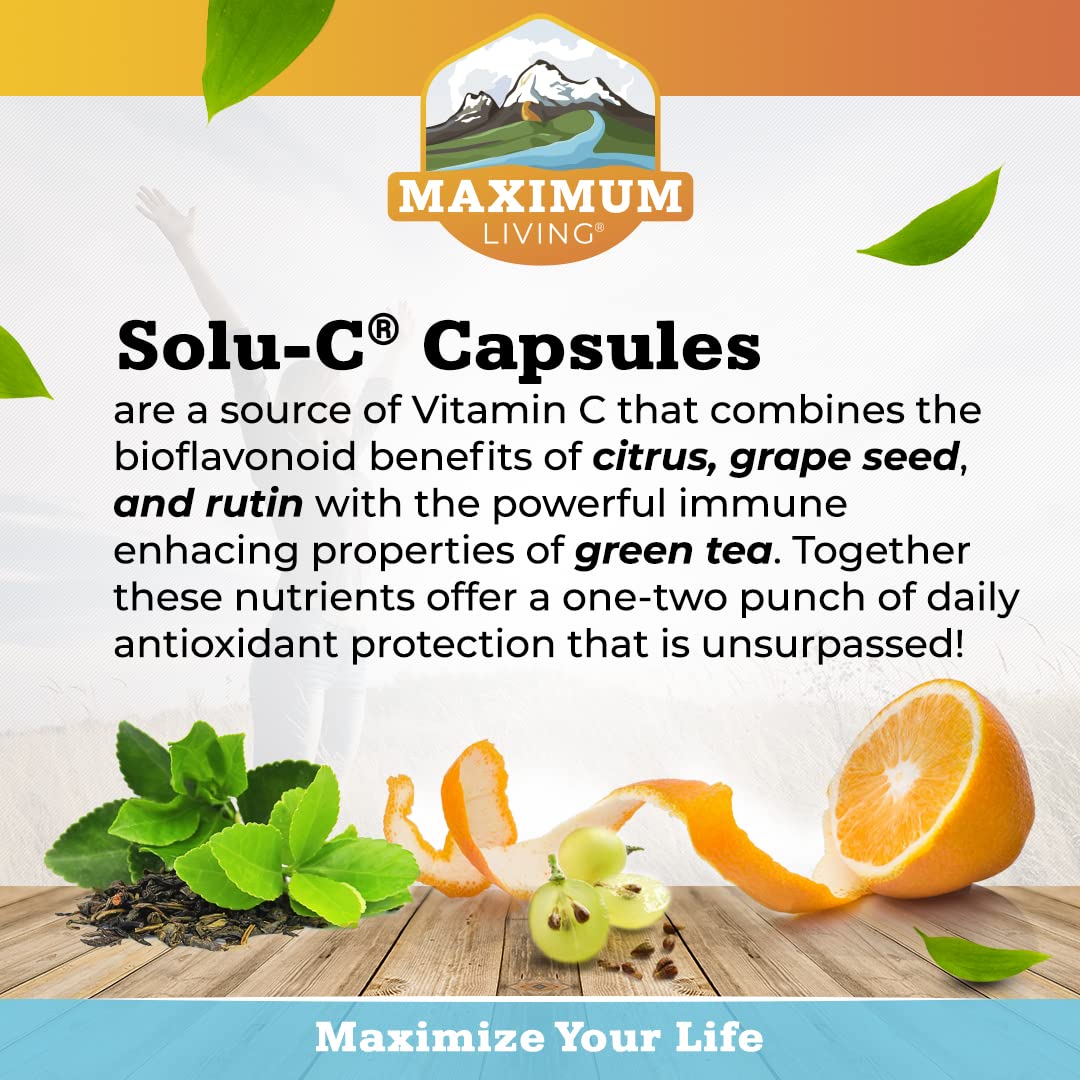 Maximum Living Solu-C label detail — features 1000 mg vitamin C and bioflavonoids.