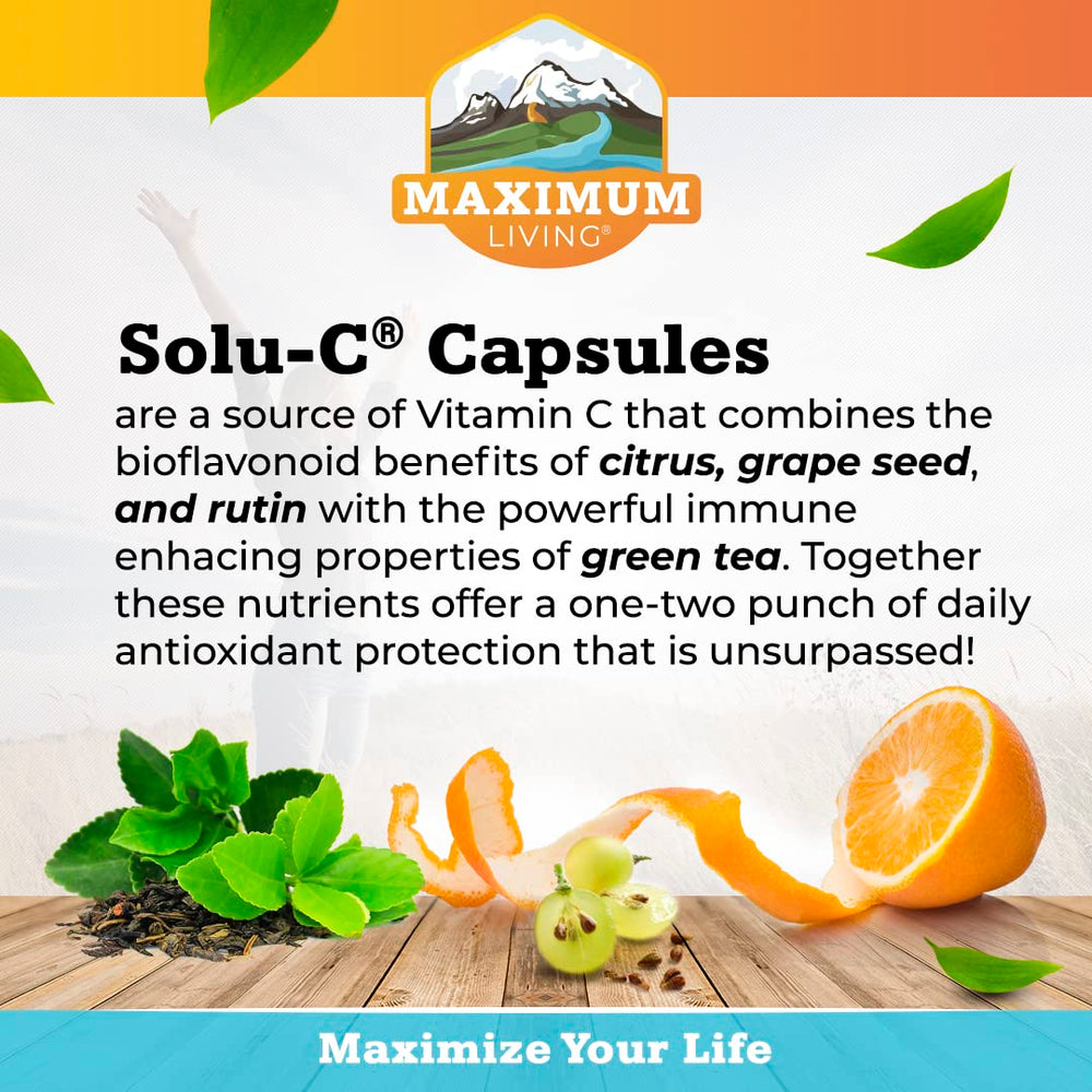 Maximum Living Solu-C label detail — features 1000 mg vitamin C and bioflavonoids.