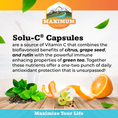 Maximum Living Solu-C label detail — features 1000 mg vitamin C and bioflavonoids.