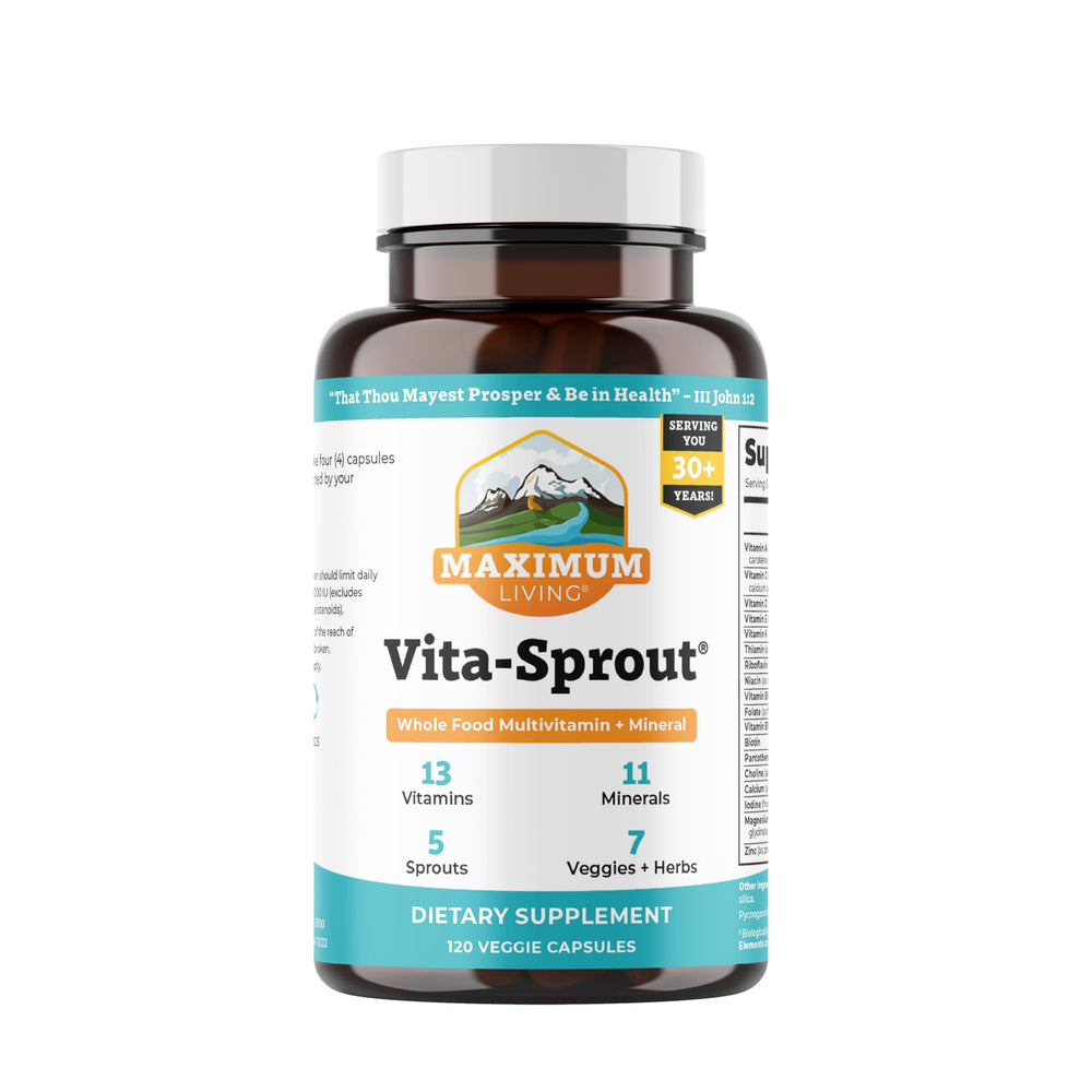 Maximum Living Vita-Sprout bottle front showing daily immune support potential