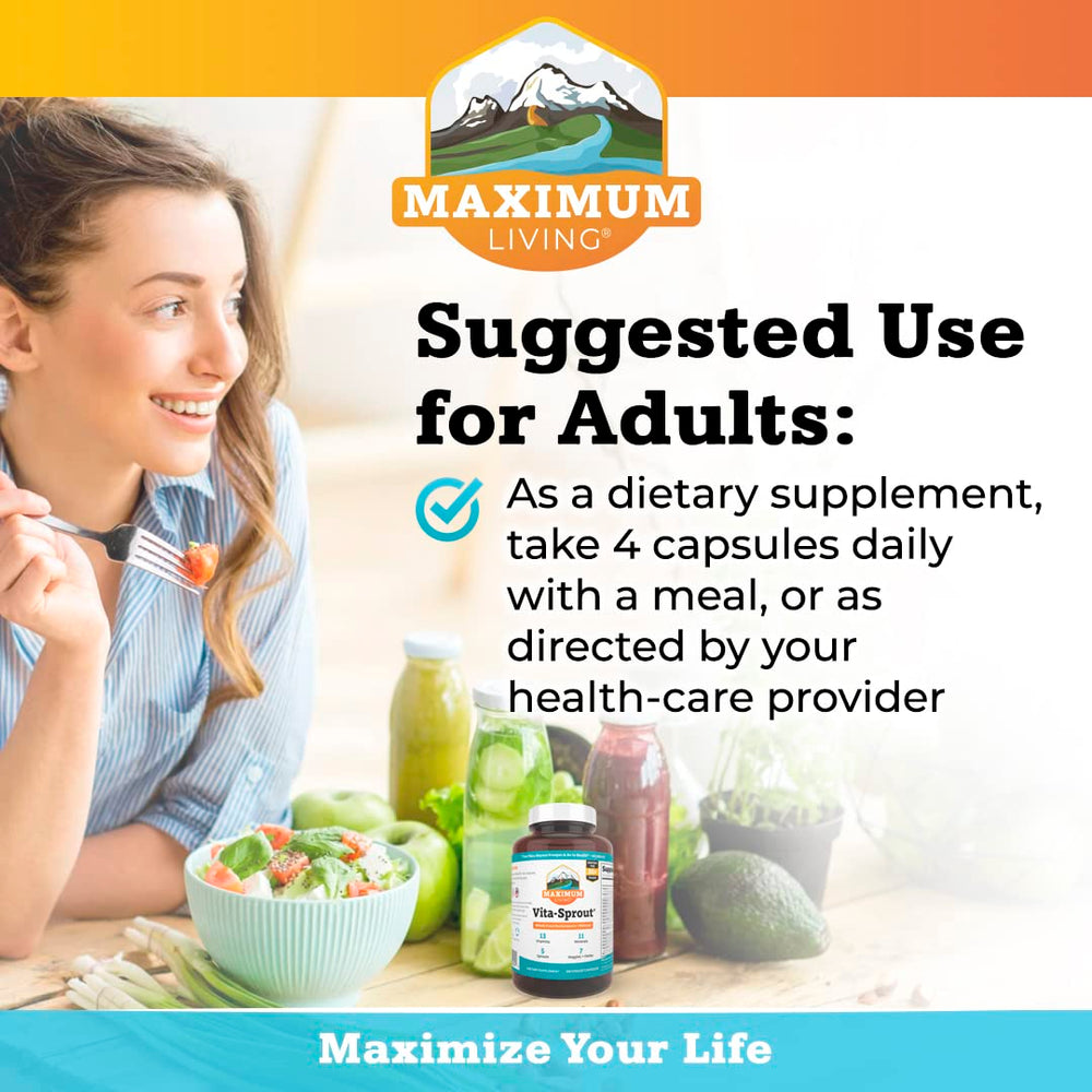 Maximum Living Vita-Sprout capsules in hand for a simple daily wellness routine