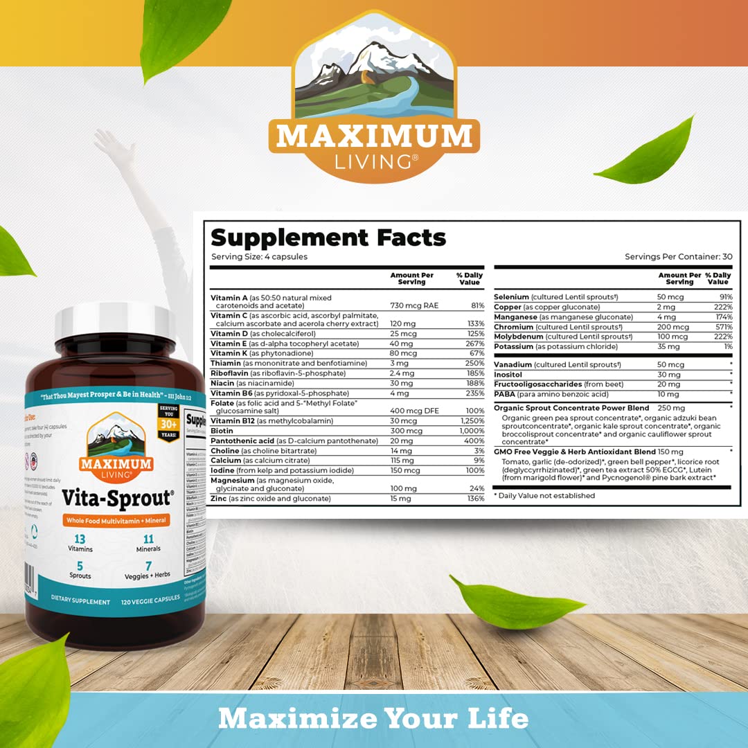 Maximum Living Vita-Sprout label closeup highlighting vegan whole-food nutrition