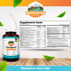 Maximum Living Vita-Sprout label closeup highlighting vegan whole-food nutrition