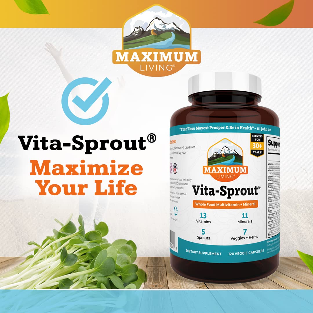 Maximum Living Vita-Sprout vegan ingredients badge communicates GMO-free vegetables