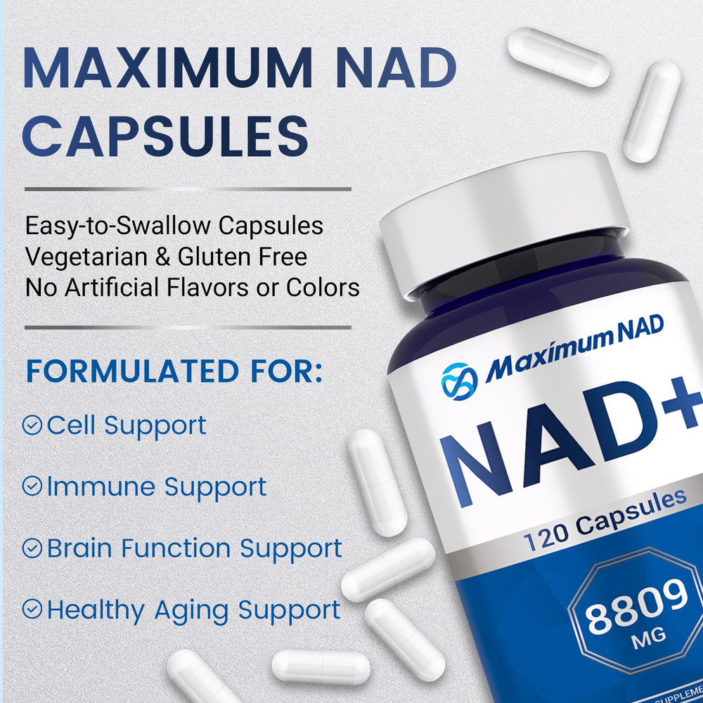 Maximum NAD bottle label closeup showing liposomal NAD and resveratrol.