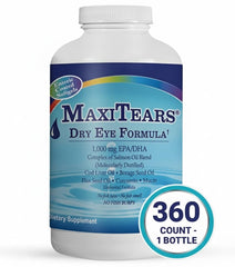 MaxiTears enteric-coated softgels with reduced aftertaste and omega-3 nutrients.