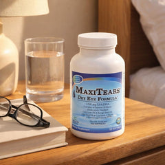 MaxiTears MedOp bottle closeup showing turmeric-based antioxidants.