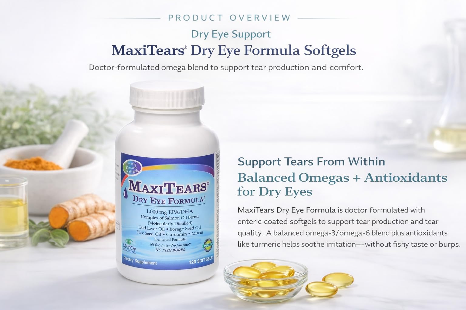 MaxiTears MedOp packaging emphasizing doctor-formulated tear support.
