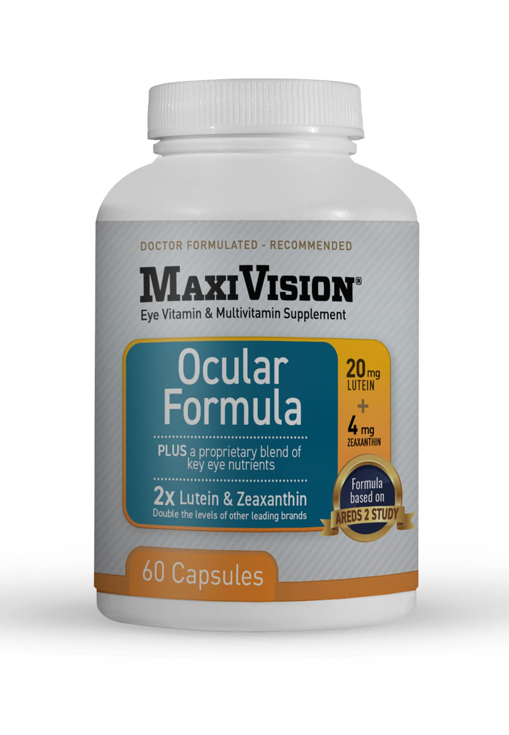 MaxiVision Ocular Formula bottle shown for effortless daily eye health support.