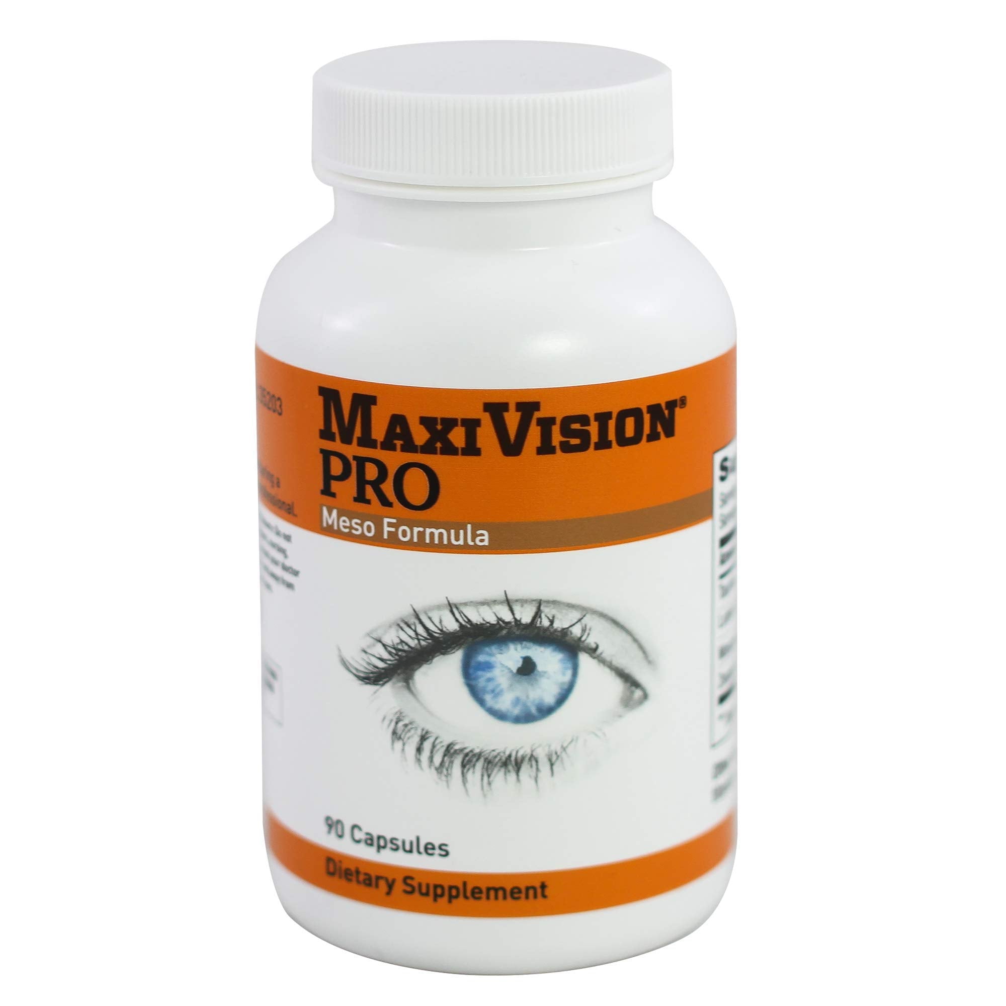 MaxiVision PRO Meso Formula bottle view showing capsules for daily blue-light protection.