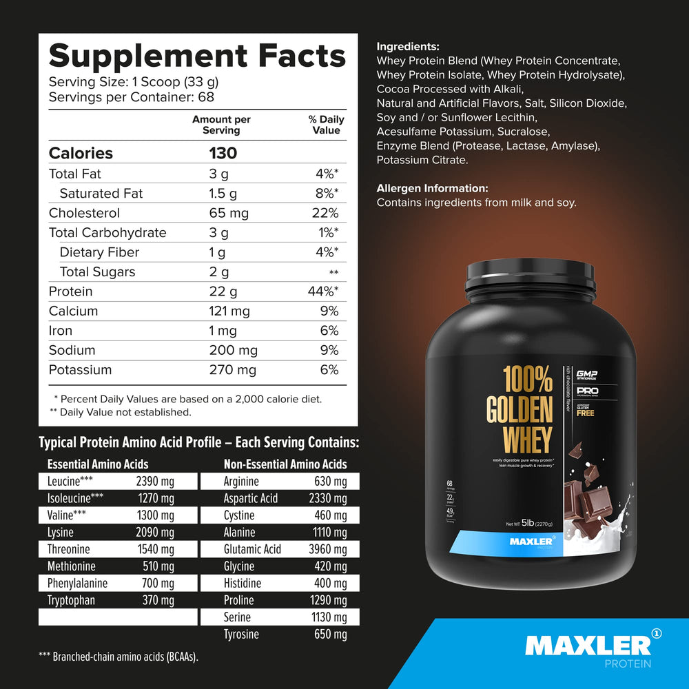 Maxler 100% Golden Whey creamy shake close-up emphasizes texture and convenience.