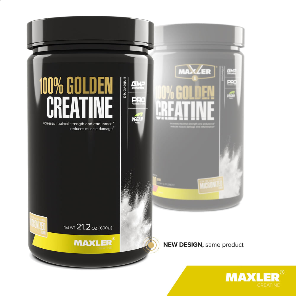 Maxler 100% Golden Creatine bottle on a clean counter, ready for daily use.