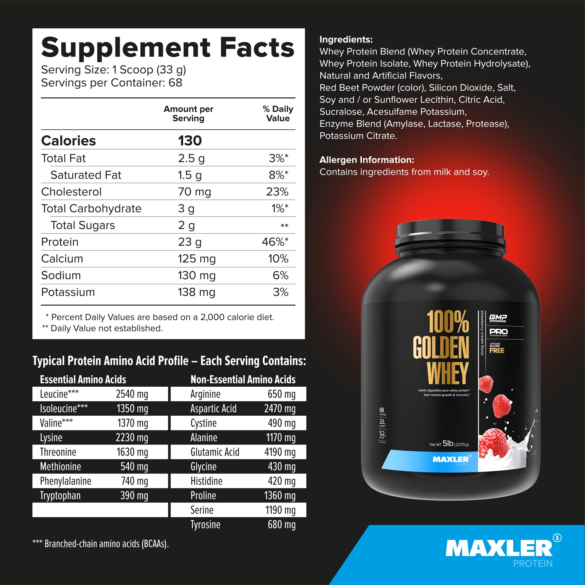 Digestive enzymes in Maxler 100% Golden Whey noted for easier digestion.