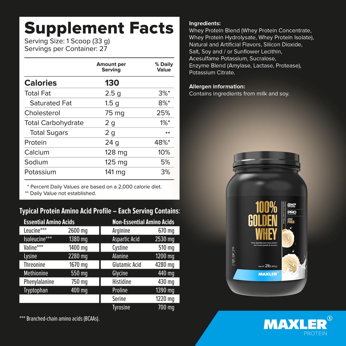 Maxler 100% Golden Whey bag front emphasizes packaging and portability.