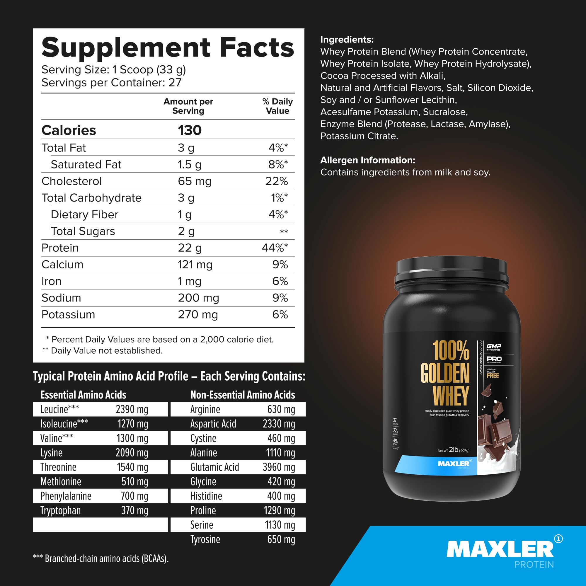 Maxler 100% Golden Whey mixes with milk for a smooth, lump-free shake.