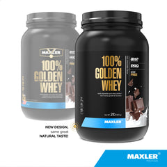 Maxler 100% Golden Whey scoop measuring 22 g protein per serving.