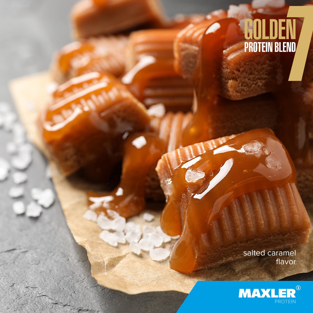 Scoop of Maxler Golden 7 protein blend for quick shakes