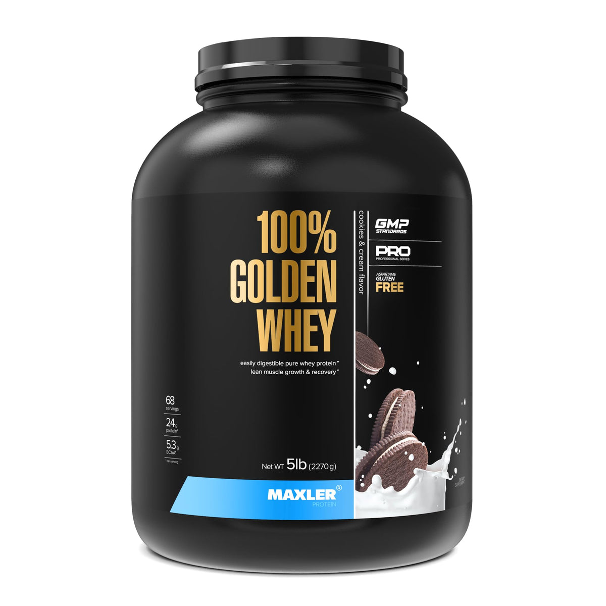 Maxler 100% Golden Whey bottle front showing 24 g protein per serving for active lifestyles