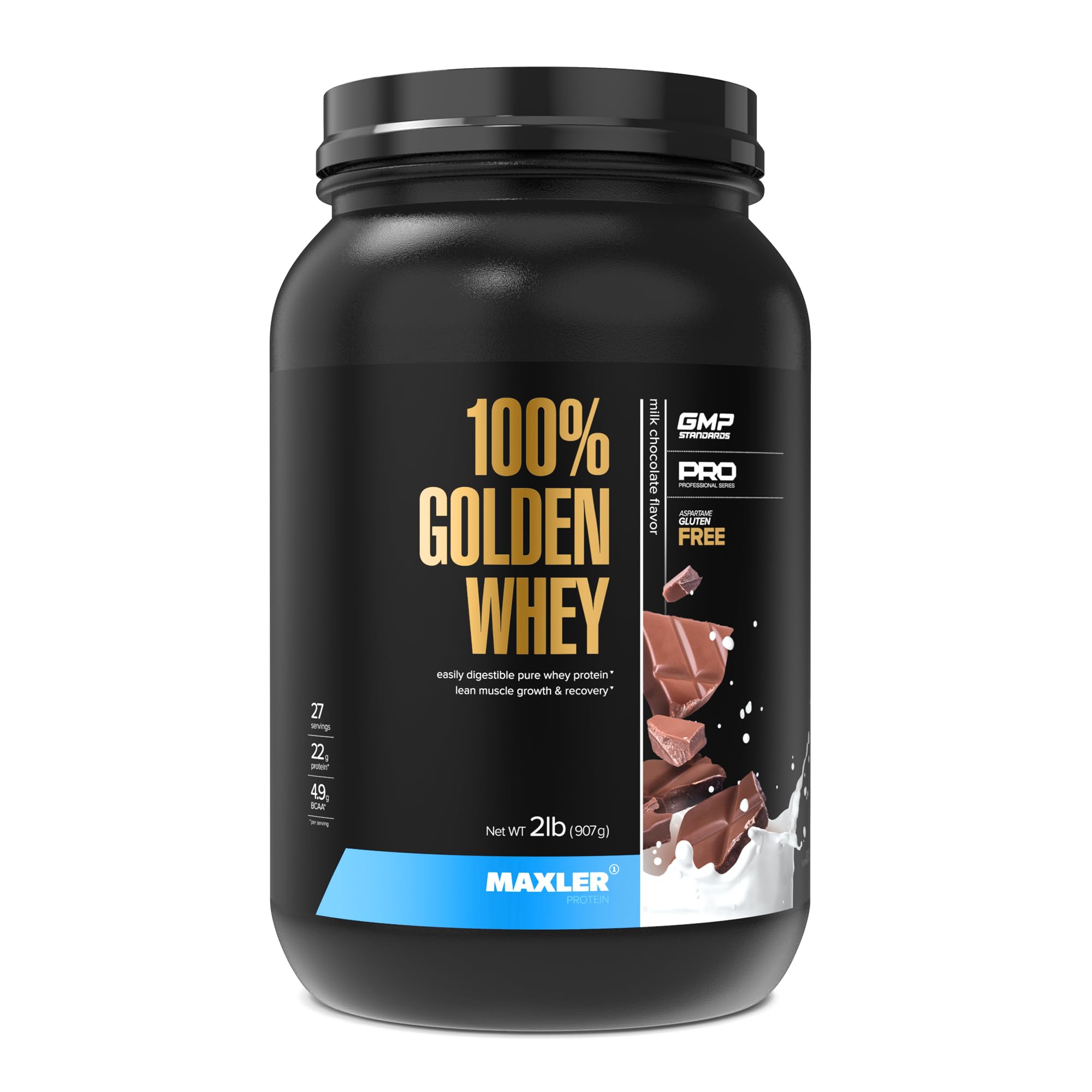 Maxler Golden Whey bottle pouring for a smooth post-workout shake