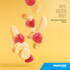 Maxler Golden Whey scoop with powder ready to boost shakes.