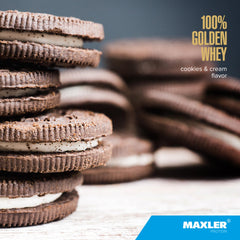 Glass of mixed Maxler Golden Whey shows smooth texture for post-workout shakes