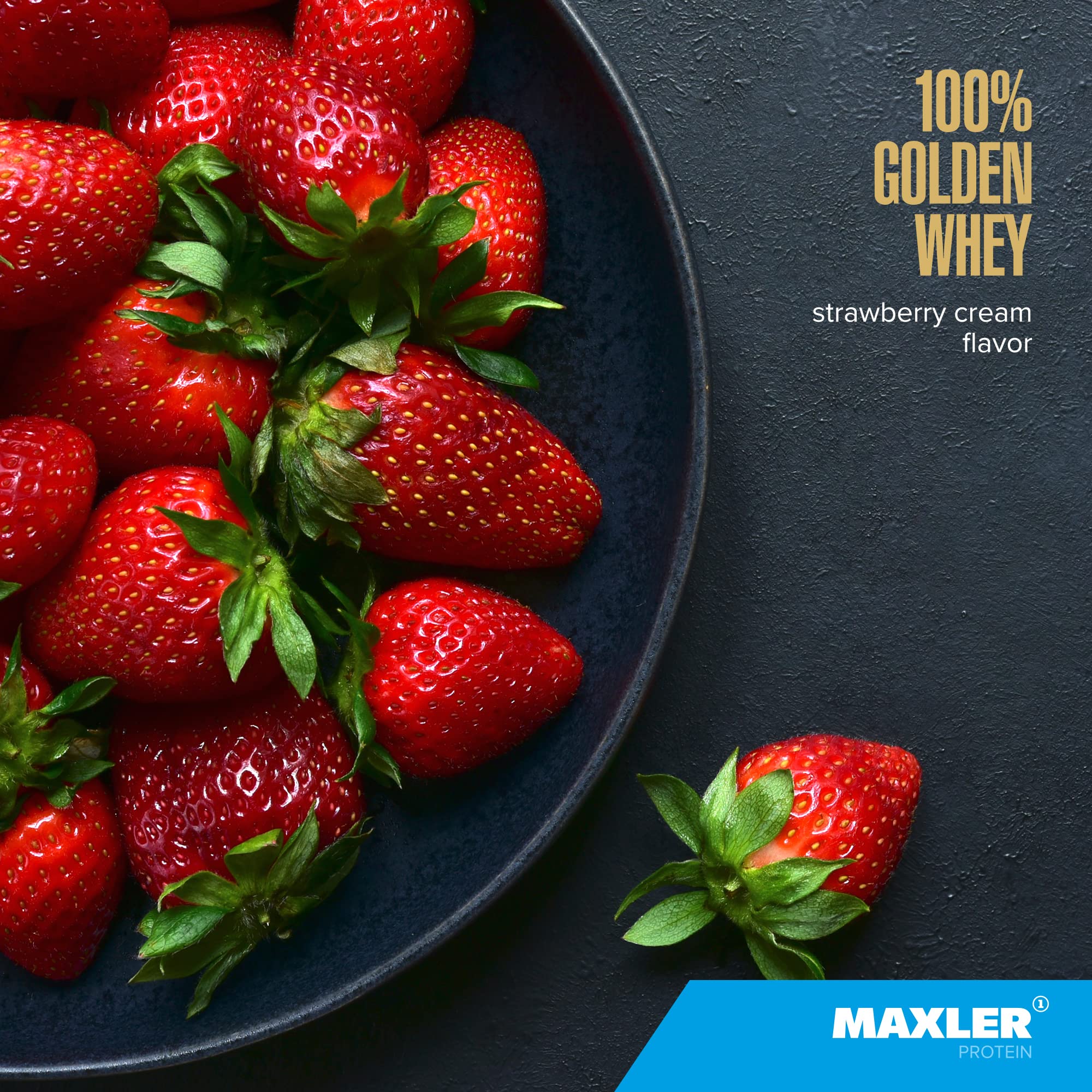 Scoop beside tub demonstrates quick shake preparation with Maxler whey.