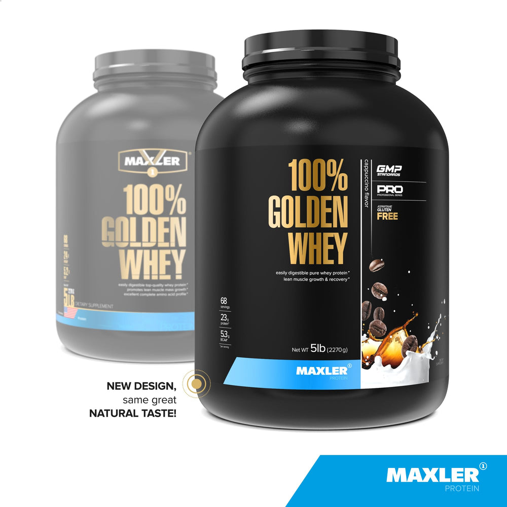 Maxler whey protein scoop in shaker cup ready to mix a high-protein shake.