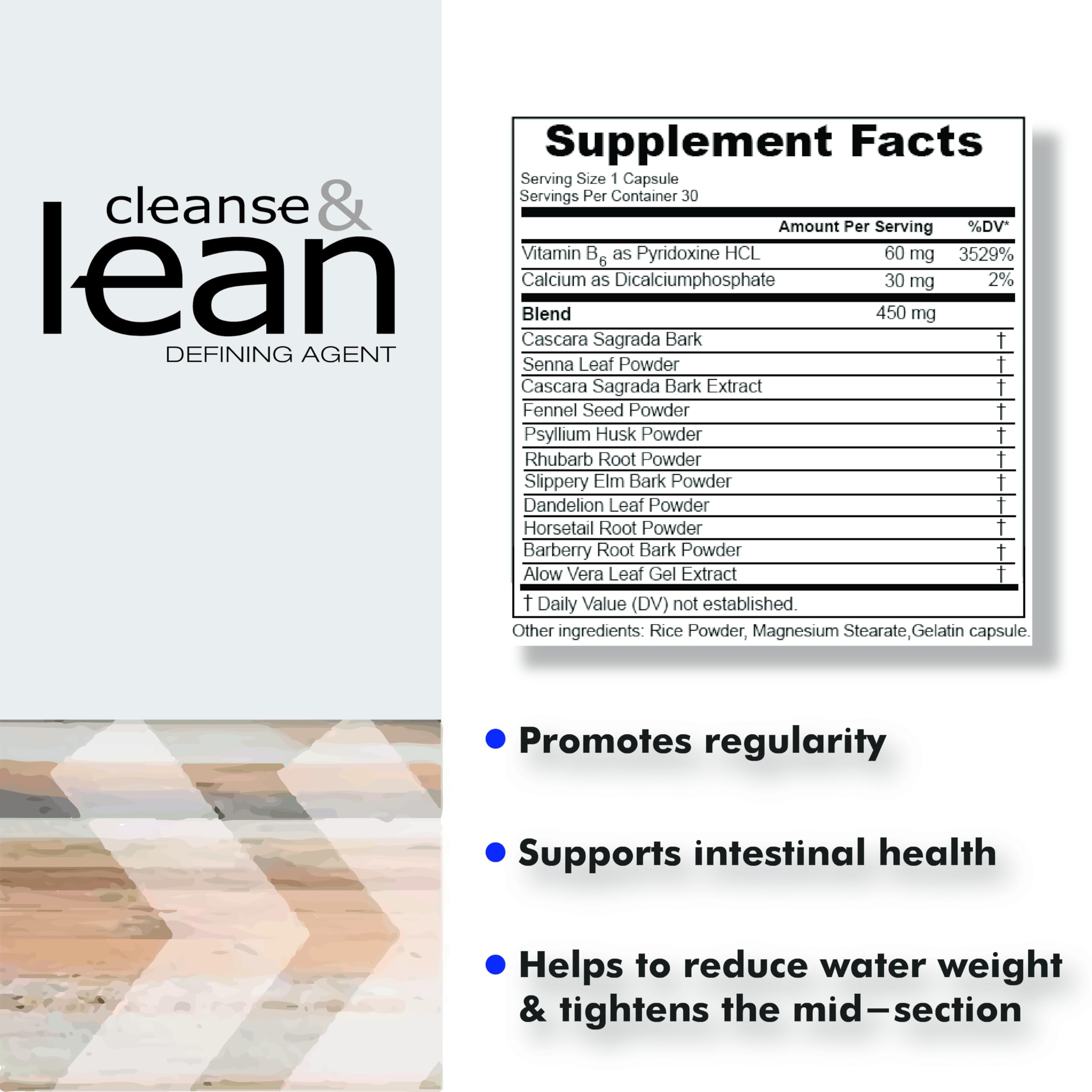 Max Muscle Naturaliga Cleanse bottle side featuring label and dosage info.
