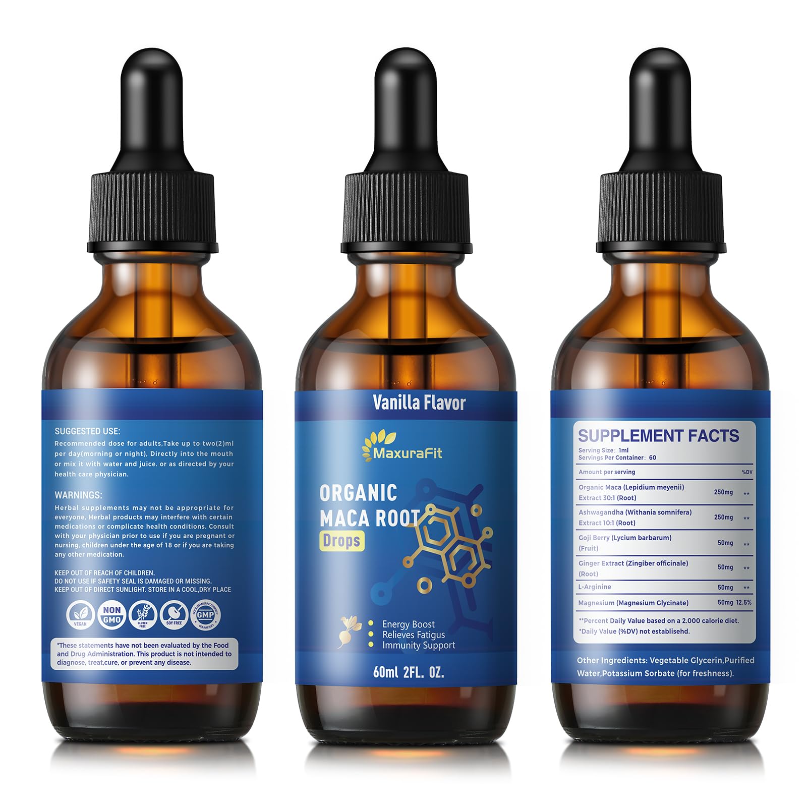 MaxuraFit vegan formula label emphasizes clean plant-based ingredients.