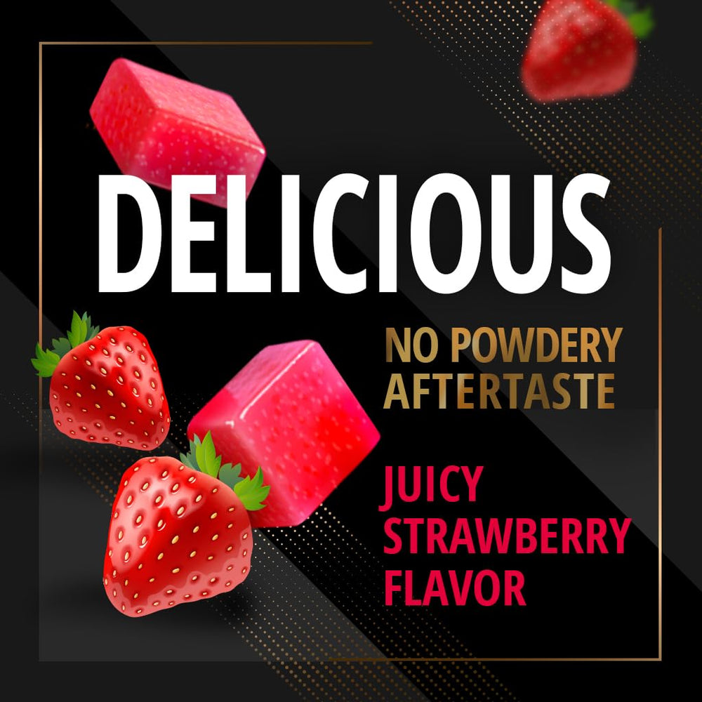 Strawberry flavored MAXVITAL gummies with juicy chewy texture