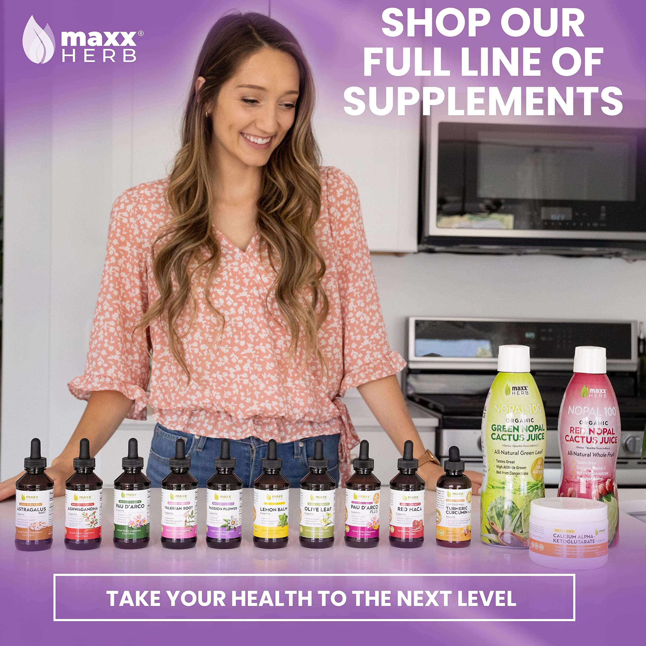 Label badge showing gluten-free, vegan, and non-GMO attributes for Maxx Herb product