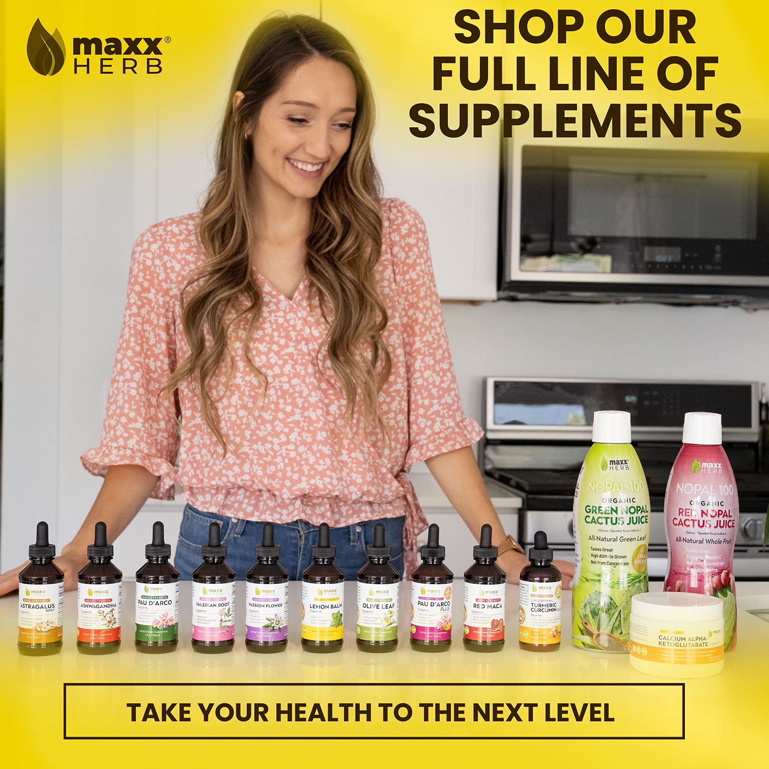 Maxx Herb Lemon Balm packaging display suggests convenient 60-serving bottle.