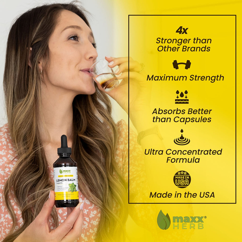 Maxx Herb Lemon Balm tincture dropper ready for quick relaxation.