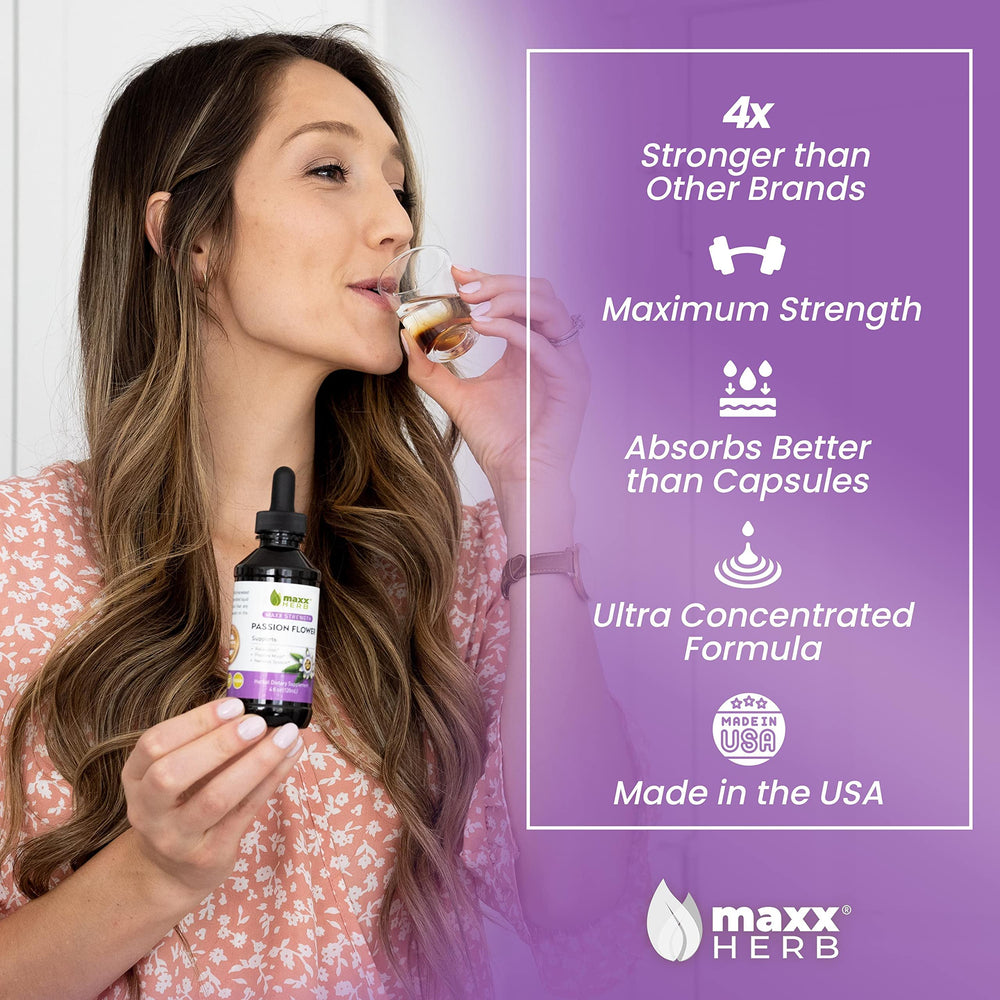 Maxx Herb Passion Flower Extract dropper demonstrating fast absorption