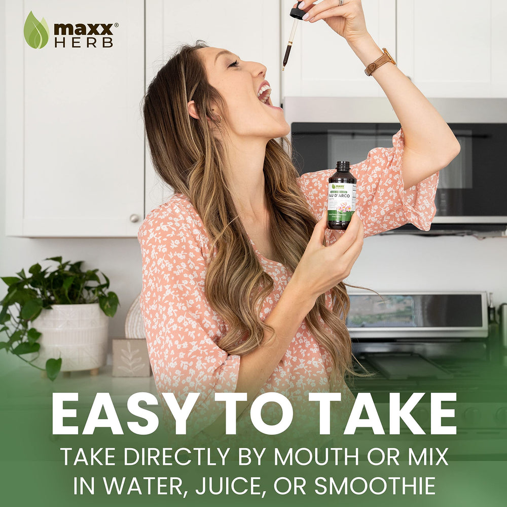 California-made Maxx Herb tincture bottle on kitchen counter.