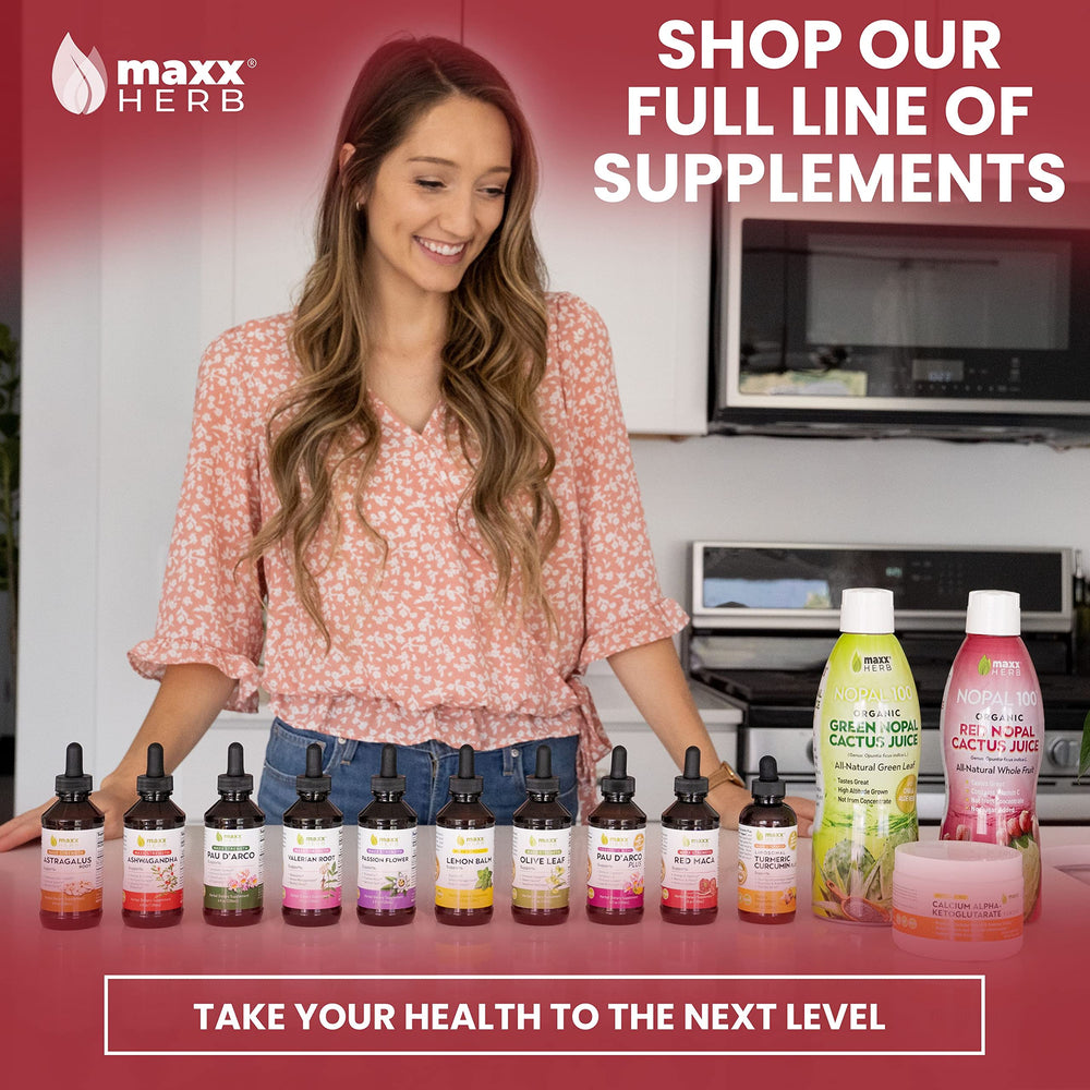 Maxx Herb Red Maca drops added to a glass of water