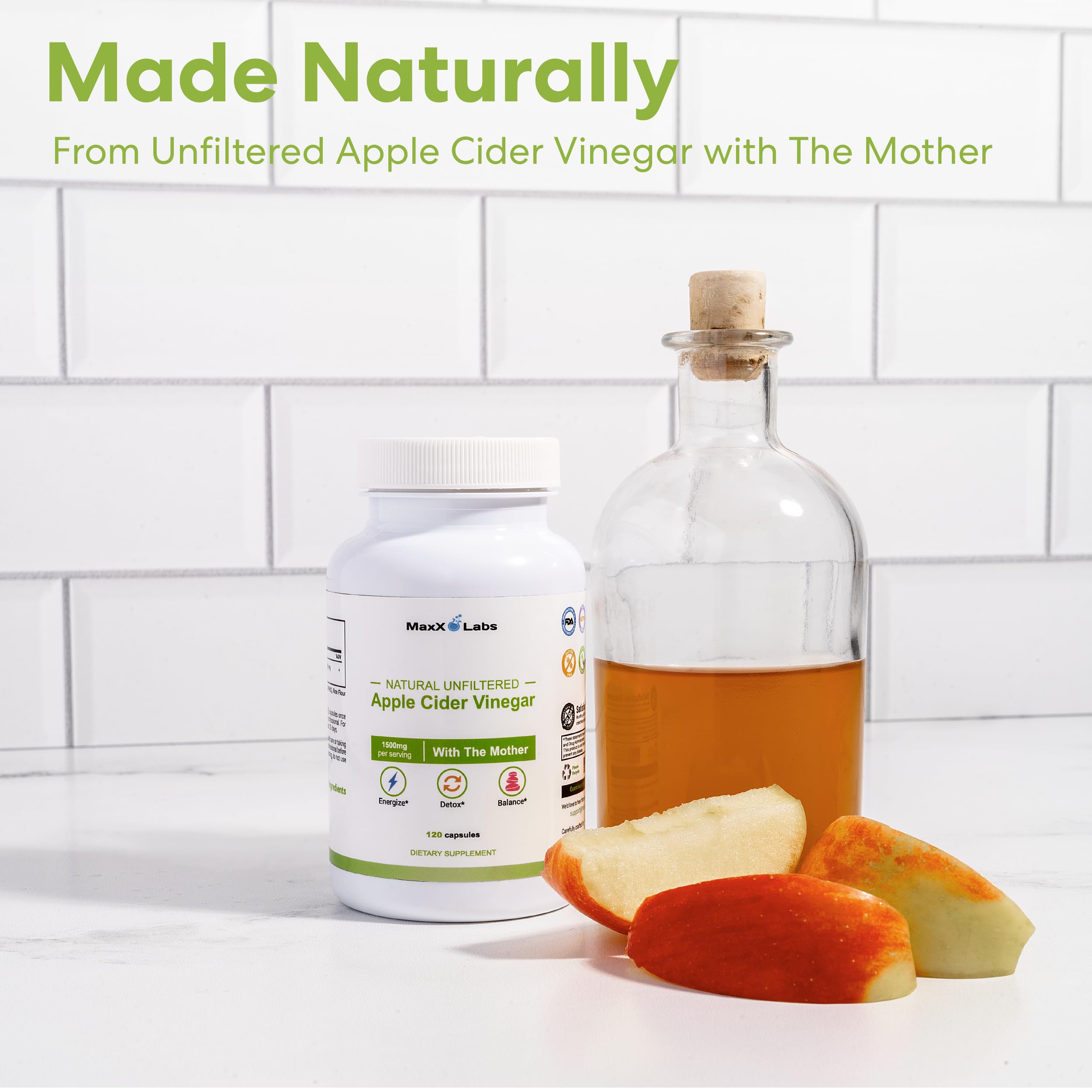 Close-up of MaxX Labs ACV capsules being poured for easy daily intake
