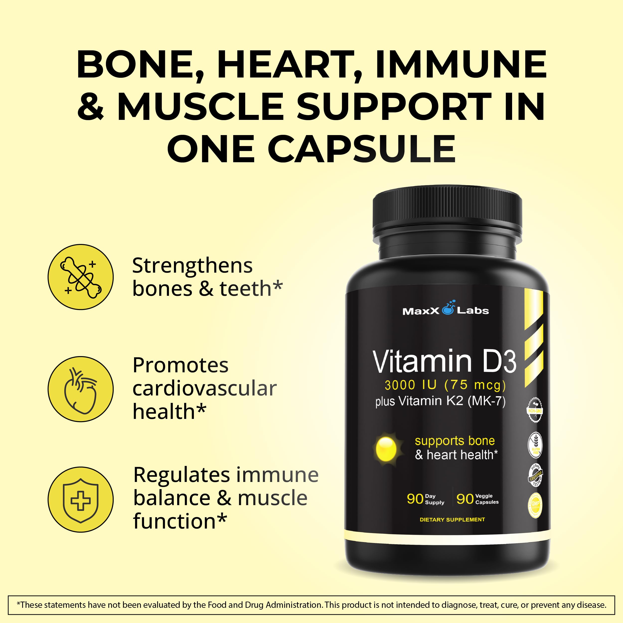 MaxX Labs Vitamin D3 K2 bottle Natto-origin detail emphasizes natural sourcing.