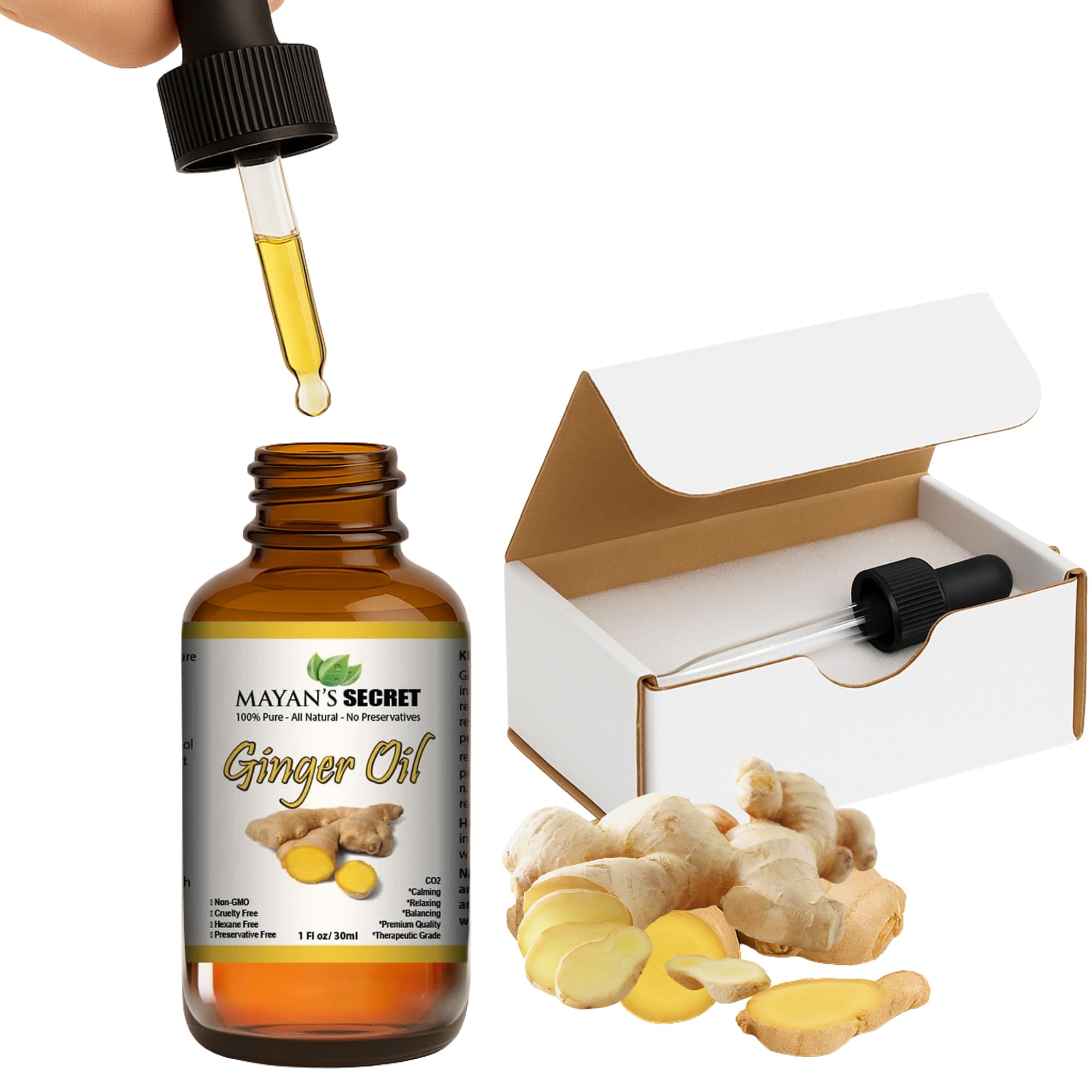 Mayan's Secret ginger root oil bottle for diffusers and DIY blends